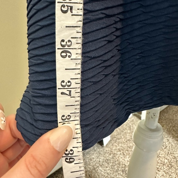 Navy Blue Pleated Ruched Bias Seam A-line Dress - Size L - Picture 5 of 8